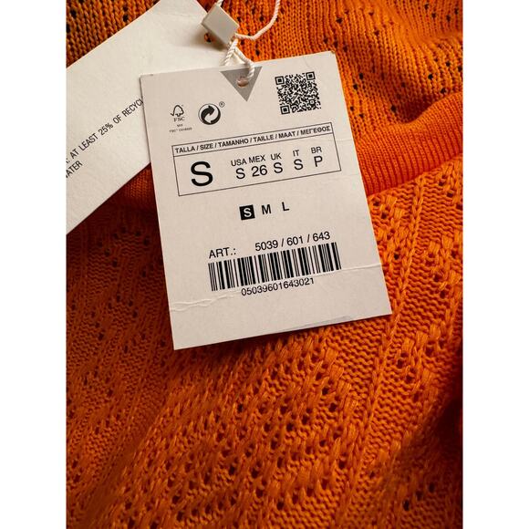 NWT ZARA Tangerine Crochet Scallop Trim Top Tshirt Sz S - Picture 6 of 10